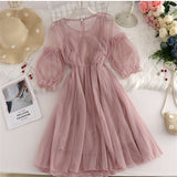 Summer Autumn Women Long A-Line Dress Sweet Floral Butterfly Lace Dress Female Short Sleeve Mesh Dress Vestidos