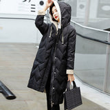 Autumn Winter New Korean Version Knitting Wool Hooded Down Jacket Female Long Loose Warm Fashion Coat Tide-Outfit