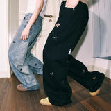 Puppy Embroidered Fashion Casual Jeans Men's Fashion Spring Couple Straight Trousers Loose Niche Casual