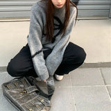 Zingj New 2024 Korean Version Of The Versatile Design Bow Knit Loose Soft Waxy Round Collar Sweater-Outfit