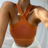 Zingj Cross Hanging Neck Knit Sling Small Vest Bare Back Tight Show Thin Bandage Wipe-Outfit