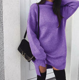 Loose Solid Long Slevee Women's Split Dress 2021 Autumn Winter Fashion Turtleneck Elegant Lady Mid-length Dress Plus