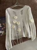 Zingj Bird Original Design Sense Hand Crochted Camellia Knit Vest Broken Wind Thin Hollow Sling