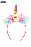 New 2023 Women Kids Party Gold/Silver Unicorn Horn Headband Flower Horn Girls Headwear Birthday Hairband Hair