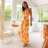 Zingj Wind 24 Years Fresh And Sweet Summer Floral Print Open Back Middle Long Dress