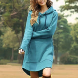 Spring Autumn Solid Women's Sweatshirt Dress 2020 Fashion Loose Hooded Pocket Drawstring Ladies Dress Vestidos Plus
