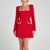 Tweed Solid Beaded Seam Mini Dress- Outfit