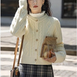 Zingj Spring And Autumn New Loose Short Sweater Jacket Korean Twist Round Collar Knit Cardigan Woman-Outfit