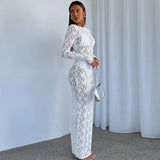 Zingj Women's Wear 2024 New Pure Color Lace Perspective Long Sleeve Long Dress Children
