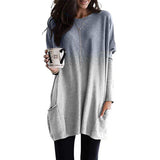 Spring Autumn Casual Loose O Neck Long Sleeve Pocket Women'T Shirts New Fashion Gradient Print Ladies T Shirts Plus