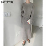 Casual Women Knitted Skirt Set O-neck Full Sleeve Pullovers Elastic Waist Skirts 2021 Autumn Winter Women Sweater