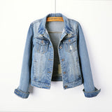 jacket women's short slim Korean version of the new slim student long-sleeved denim jacket with holes in large