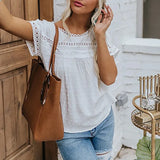 Neck Lace Crochet Solid Color Short Sleeve Casual Top Women's