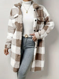And Winter Buckle Collar Plush Lattice Coat Loose Temperament Commute Long Coat