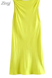 Knotted Satin Dress Woman Sleeveless Short Dresses For Women Ruched Summer Mini Dress 2023 Elegant Chic Women