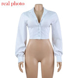 Lace Up White Sexy V-Neck Women Tops and Blouses Long Sleeve Fashion Crop Tops Shirts Ladies Blouses