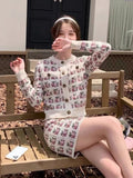 2 Piece For Women Autumn Korean Fashion Long Sleeve Round Neck Cardigan Knit Sweater + Mini Skirt Suits Ladies