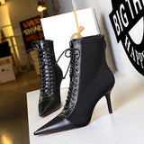 Zingj Korean Version Fashion Sexy Skinny Female Boots, High Heels, Shallow Pointed Head Cross Straps Ankle