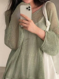 Oversized Long Sleeve Crochet Knit Top-Outfit