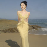 Zingj Desire Wind Cross Flounce Sling Skirt Female Atmosphere Sense Of Sensibility Minority Seaside Island Resort Beach