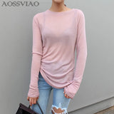 Women Long Sleeve T-shirt O-neck Slim Fit Warm 2021 Spring Summer Basic T-shirts Korean Women Tops Black White Blue