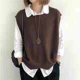 Zingj 2024 Solid Color Loose Round Collar Horse Clip Vest Wear Irregular Head Short Knit Vest Women's Vest-Outfit