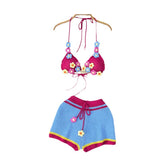 Zingj Pastoral Wind Knit Hanging Neck With Hook Flower Flower Wool Hollow Out Sexy Bikini Two Set