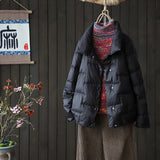 New Standing Collar Contracted Light Down Jacket Female Short Stair Case Loose Show Thin White Duck Velvet Button Coat Female Tide-Outfit