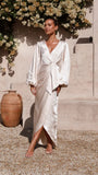 Zingj Summer Sexy Big V-Neck Waist Waist Lace With Satin Lantern Sleeve