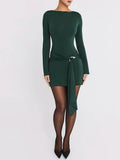Long Sleeve Draped Bodycon Mini Dress- Outfit