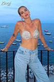 Summer Halter Diamonds Crop Top Women Crystal Diamond Bikini Bra Chain Jewelry Bra Nightclub Evening Party High Street