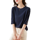 Design Five Sleeve T Shirt Summer 2025 New Fashion Button Design Five Sleeve T Shirt