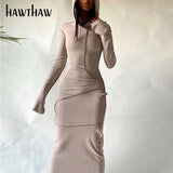 Fashion Women Autumn Winter Long Sleeve Patchwork Bodycon Soild Color Female Pencil Dress 2021 Fall Clothes