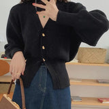 Zingj New Style Top Temperament Commuter Black Sweater Coat Small Short V-Neck Western Style Knit Cardigan Woman-Outfit