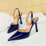 Zingj Simple Summer High Heels Shallow Pointed Hollow Back Empty Tripping Strip A Word Sandal High
