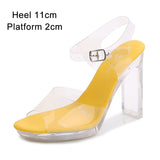 Shuzumiao 2020 Summer New Sandals Women Fashion Rhinestones Square Heel Transparent Women Shoes High Heels11cm Female Party