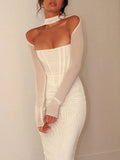 Zingj Mesh Long Sleeve Long Dress Women Outfit White Club Party Midi Dresses Gown Female Fashion Elegant Bodycon Vestido 1215-1-Outfit