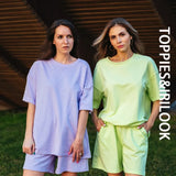 Summer Tracksuits Womens Two Peices Set Leisure Outfits Cotton Oversized T-shirts High Waist Shorts Candy Color