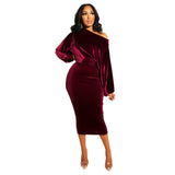 Velvet Women New 2020 Spring Winter Off Shoulder Long Sleeve Bodycon Dress Office Lady Sexy Pencil Party Dresses 5
