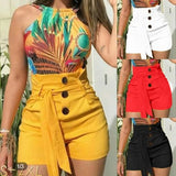 Womens Ladies High Waist Casual Solid Beach Belt Hot Skinny Shorts Black Red White Yellow