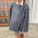 New V-Neck Inclined Door Blazer Blazer Loose Double Pocket Decorative
