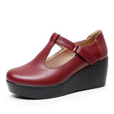 With Round Head Slope And Soft Soles Of Mother Leather Shoes Spring And Autumn Waterproof Table Thick-Soled Loose Cake Shallow Magic Stick Single Shoes