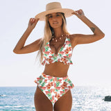 Print Bikini Women Swimwear Push Up Swimsuit High Waist Biquini Halter Backless Bathing Suit Ruffle Beach Wear