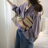 Basic Long Sleeve Elegant Blouses Women Casual Oversized Chic Korean Style Shirt Female Harajuku Purple Shirts