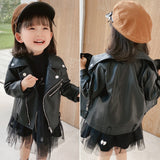 Baby Girls Faux Leather Jacket Zipper Fly Coat For Girls Solid Color Childrens' Jacket Spring Autumn Kids Clothes