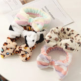 Leopard Soft Bow Wash Face Headbands For Women Girls make Up Coral Fleece Hairbands Hair Holder Headwear Hair