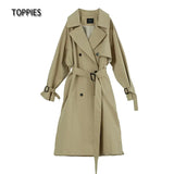 Long Trench Coat 100% cotton Loose Oversized Women's Trench Coat Double-Breasted Belted Lady Cloak Windbreaker