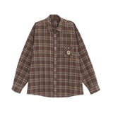 Zingj Couples Retro Badge Plaid Shirt Men And Women 2024 Spring And Autumn New Long Sleeve Versatile Shirt
