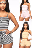 Women 2pcs Set Striped Slim Pajama Set Sleepwear Sexy Sleeveless Strap Crop Top Shorts Set Night Wear Homewear Pajama Sets