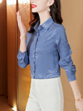 Women Shirts Polo Neck Silk Print Floral Vintage Top Button Up Shirt Satin Long Sleeve Blouse Ladies Tops Female Basic OL